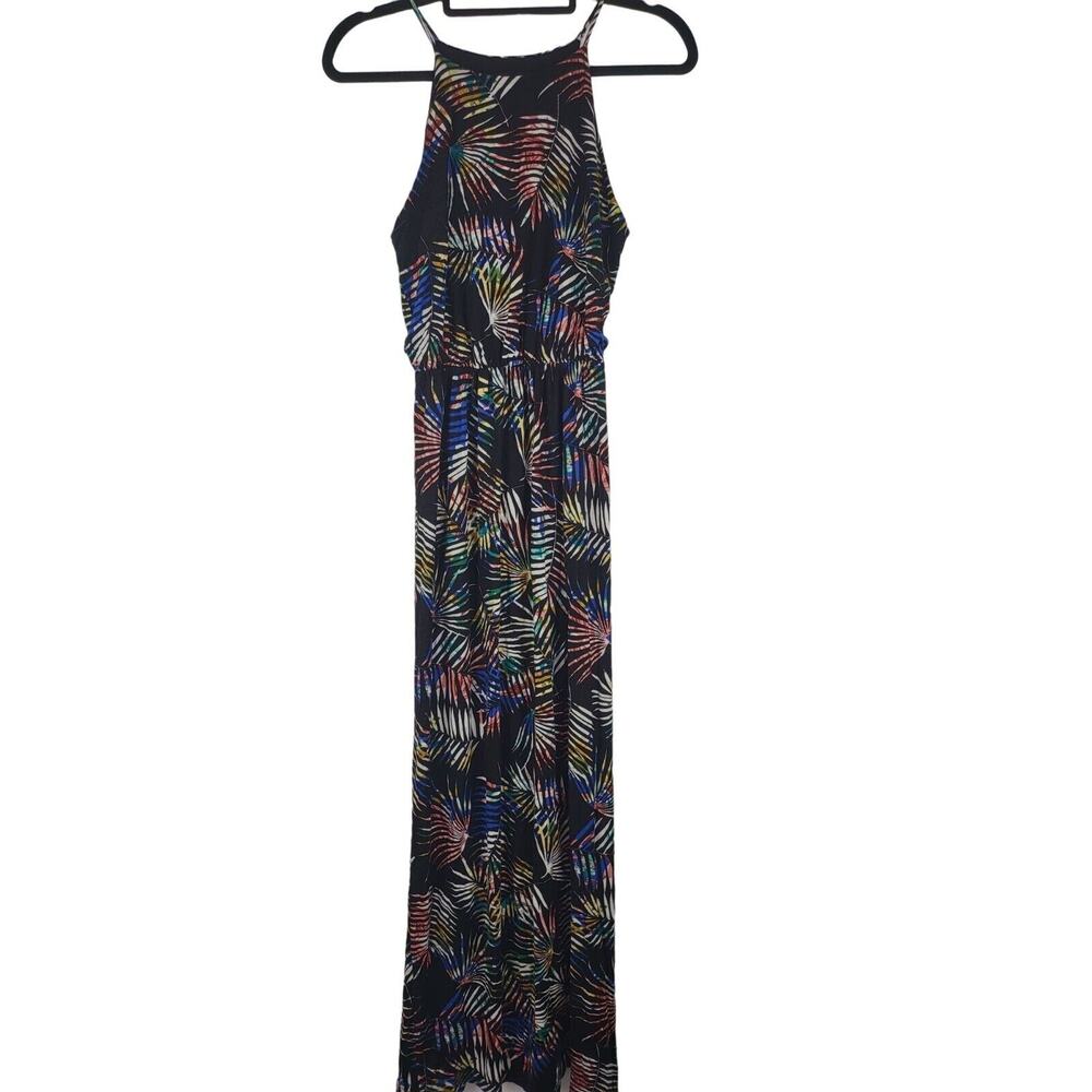 Lush‎ Maxi Dress Large Womens Sleeveless Black Tropical Multicolor Pullover